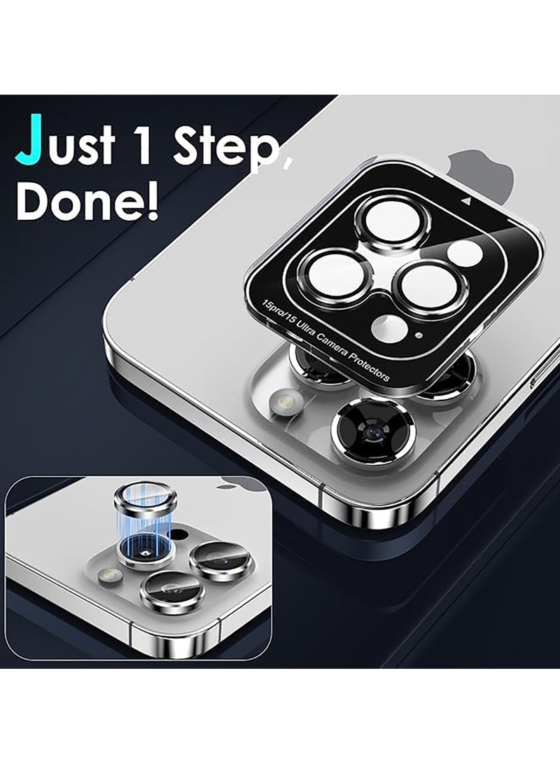 Camera Lens Protector for iPhone 15 Pro Max, [1 Step Installation Tray] Tempered Glass Screen Protector Metal Individual Camera Cover Accessories Case Friendly (Sliver Titanium)  - Image 3