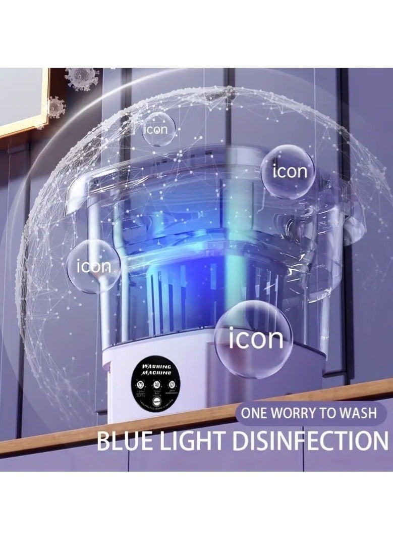 كيلا غسالة ملابس صغيرة قابلة للطي محمولة بسعة 8 لتر مع سلة تصريف للتخييم والسفر والاستخدام المنزلي مثالية لغسل الملابس الداخلية وحمالات الصدر والجوارب والمزيد باللون الأرجواني - Image 2