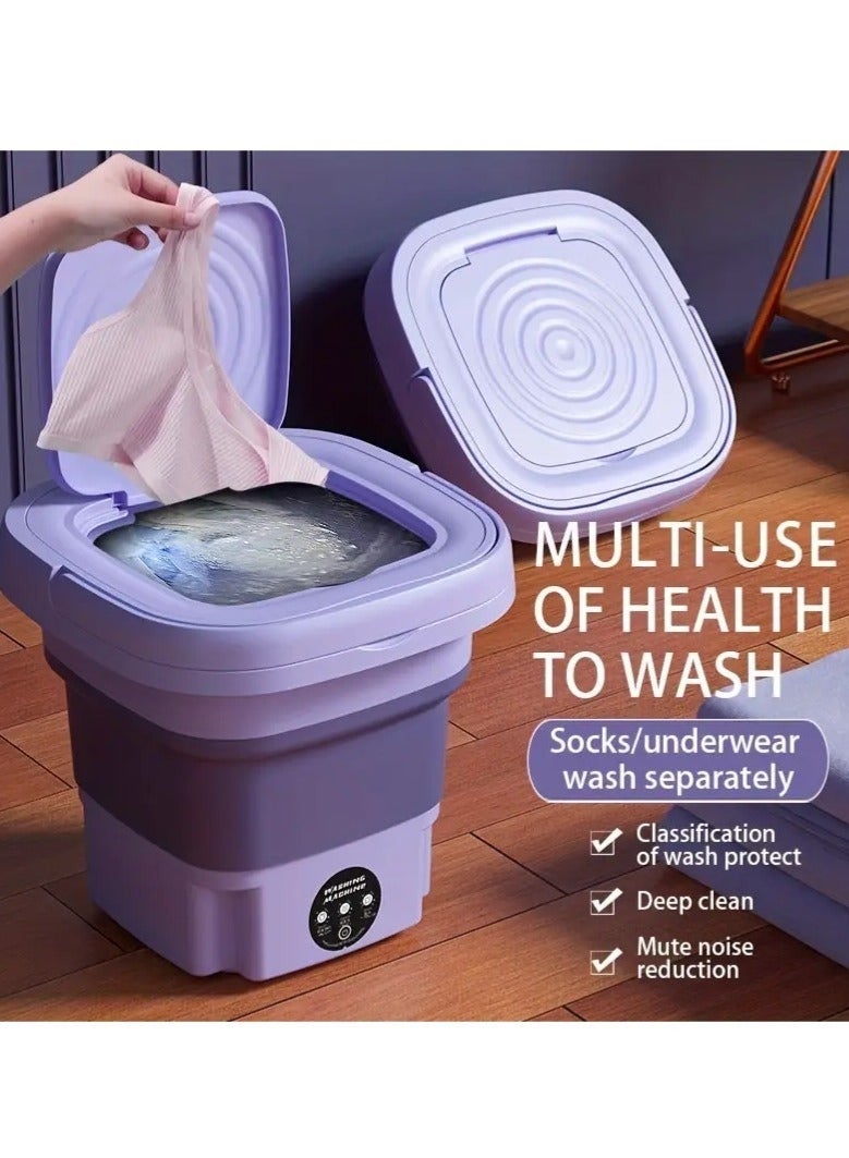 كيلا غسالة ملابس صغيرة قابلة للطي محمولة بسعة 8 لتر مع سلة تصريف للتخييم والسفر والاستخدام المنزلي مثالية لغسل الملابس الداخلية وحمالات الصدر والجوارب والمزيد باللون الأرجواني - Image 3