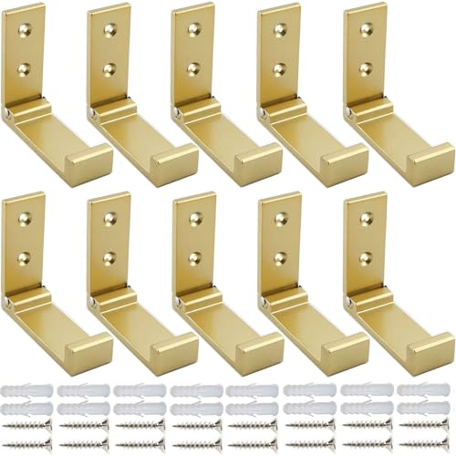 ZEYU Folding Coat Hooks, 10Pcs Wall Hooks for Hanging Coat Towel Hooks Hardware Heavy Duty Aluminum Alloy Headphone Holder No Rust Wall Mounted with Screws for Bags Fitness Equipment (10Pcs-Golden) - Image 1