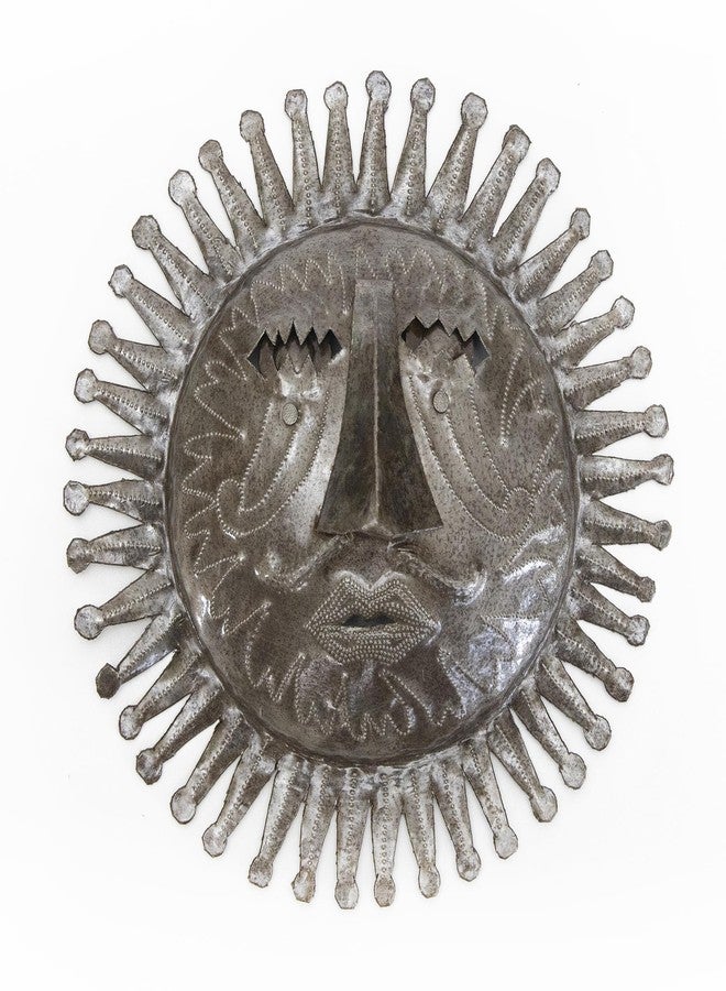 Global Crafts - Haitian Metal Wall Art Sun & Moon - 10" Recycled Handmade 3-D Sun Face - Image 2