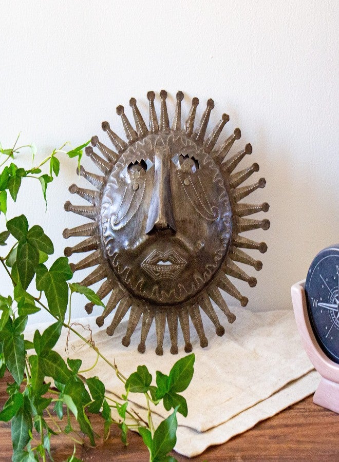 Global Crafts - Haitian Metal Wall Art Sun & Moon - 10" Recycled Handmade 3-D Sun Face - Image 1