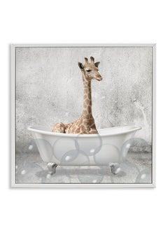 Stupell Industries Stupell Industries Baby Giraffe Bath Time Cute Animal, Design by Kimberly Allen White Framed, aa-345_wfr_17x17, Grey  - Image 1