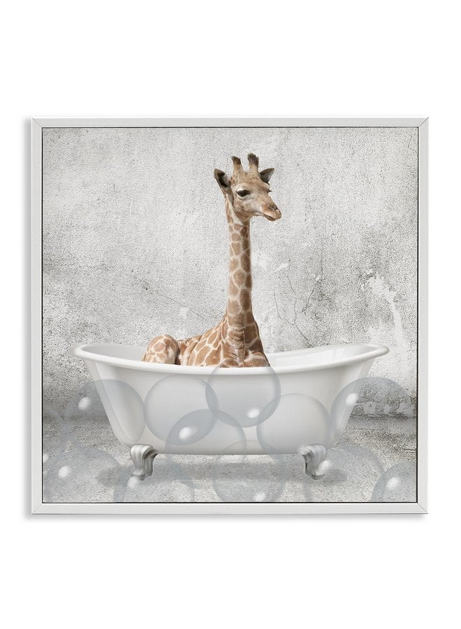 Stupell Industries Baby Giraffe Bath Time Cute Animal, Design by Kimberly Allen White Framed, aa-345_wfr_17x17, Grey - Image 1