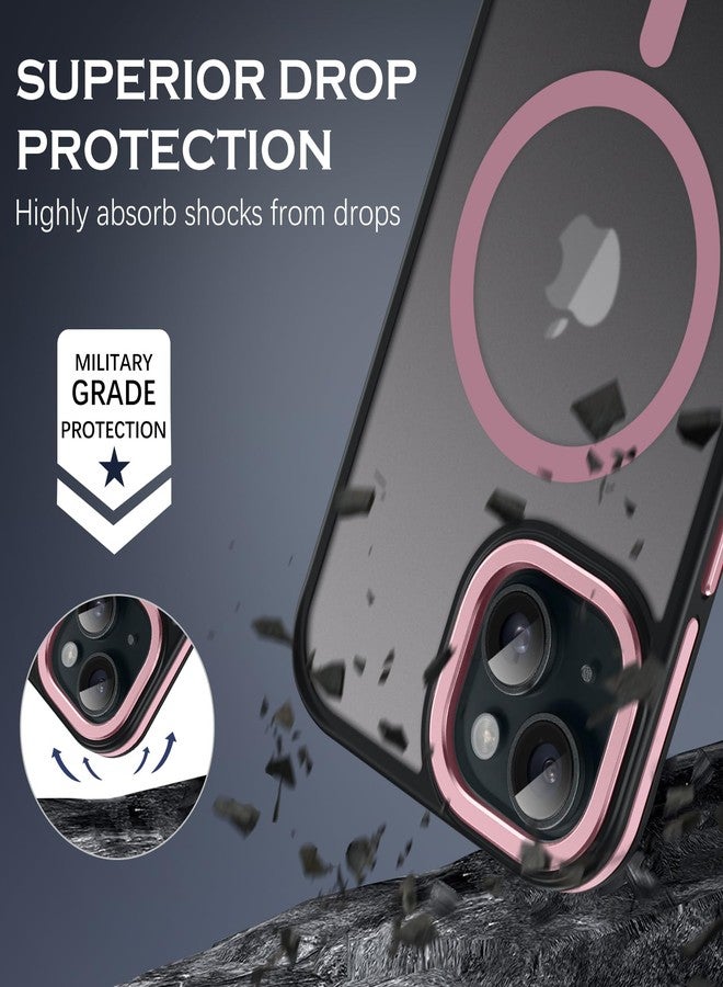 YINLAI Case for iPhone 15 Plus 6.7-Inch, Magnetic Phone Case [Compatible with Magsafe] Supports Wireless Charging Slim Translucent Matte Men Women Girls Shockproof Protective Back Cover, Black/Pink - Image 5