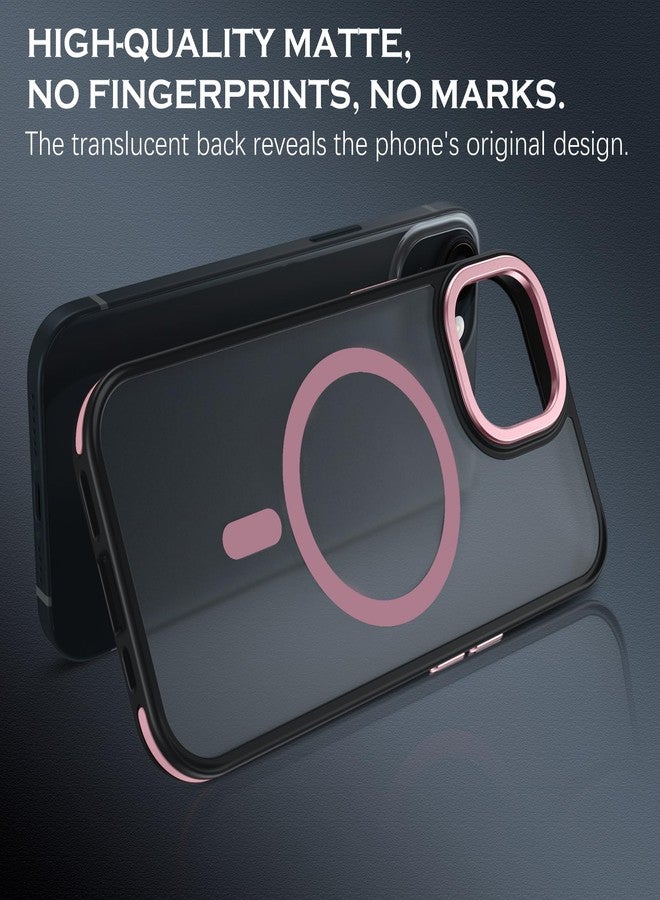 YINLAI Case for iPhone 15 Plus 6.7-Inch, Magnetic Phone Case [Compatible with Magsafe] Supports Wireless Charging Slim Translucent Matte Men Women Girls Shockproof Protective Back Cover, Black/Pink - Image 2