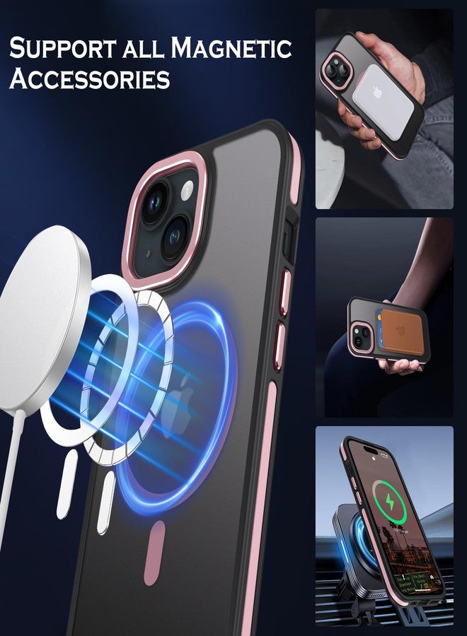 YINLAI Case for iPhone 15 Plus 6.7-Inch, Magnetic Phone Case [Compatible with Magsafe] Supports Wireless Charging Slim Translucent Matte Men Women Girls Shockproof Protective Back Cover, Black/Pink - Image 4