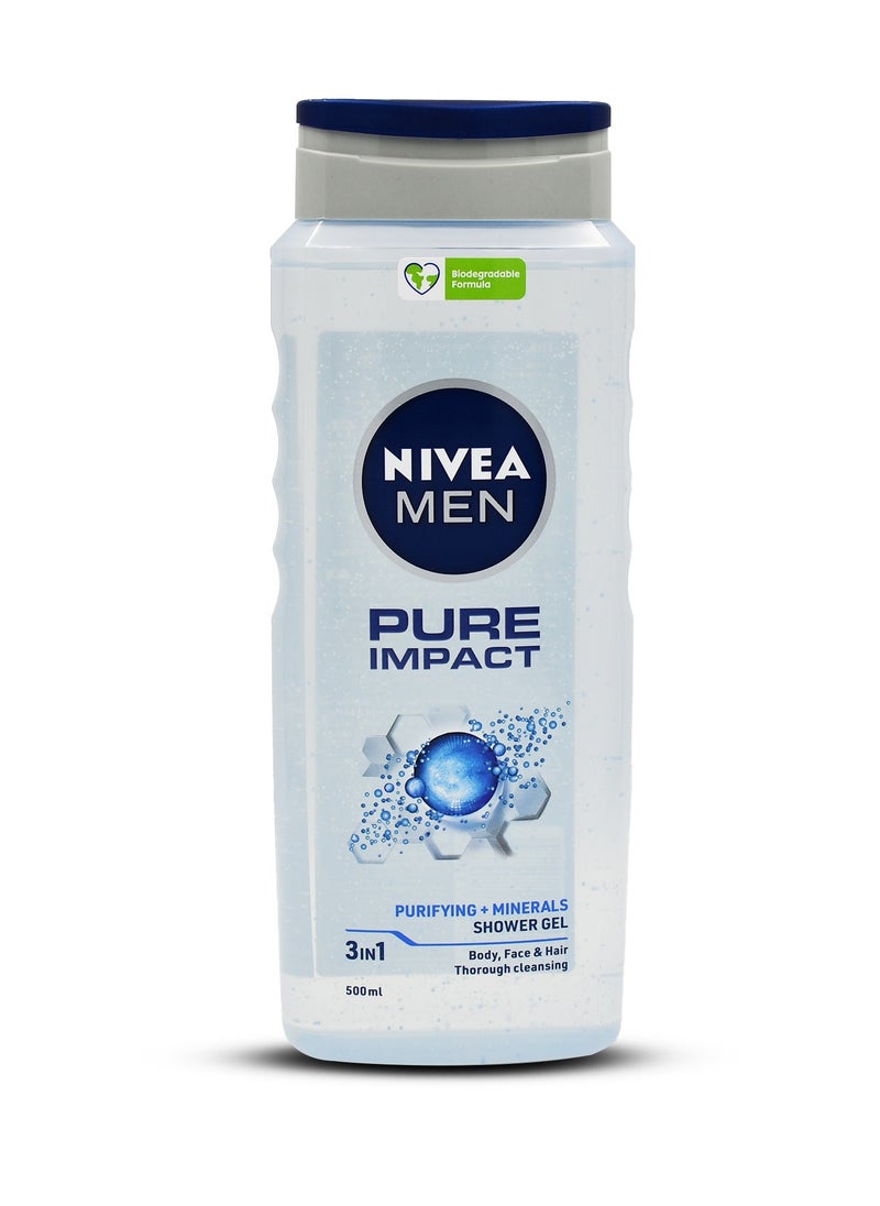 Nivea NIVEA MEN 3in1 Shower Gel, Pure Impact Fresh Scent, 500ml  - Image 1