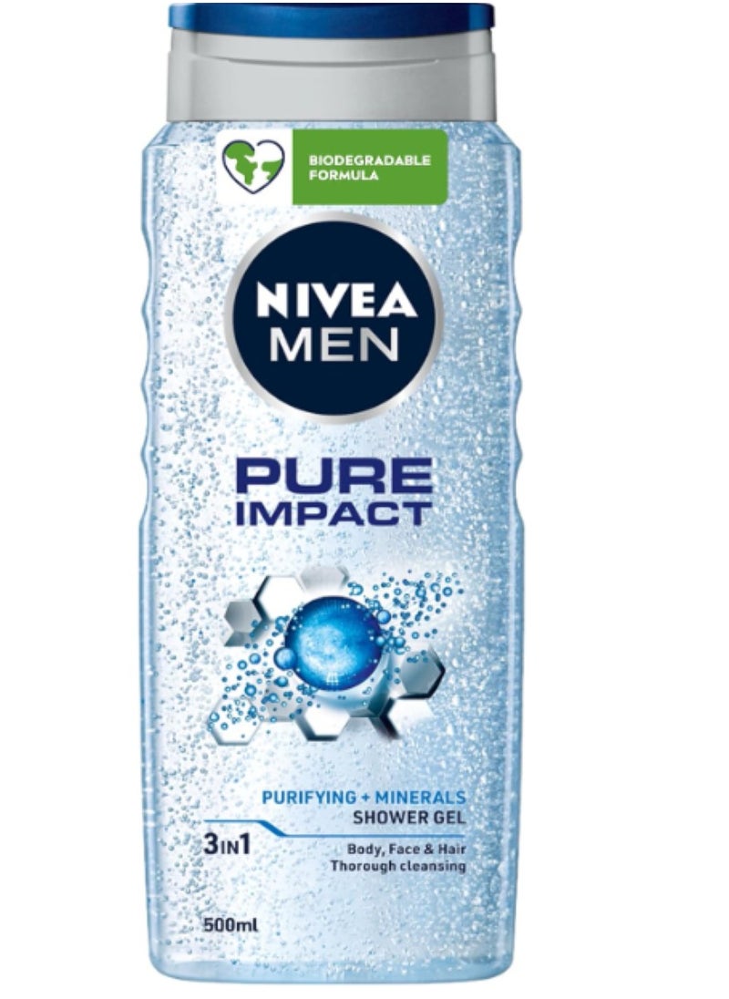 Nivea NIVEA MEN 3in1 Shower Gel, Pure Impact Fresh Scent, 500ml  - Image 2
