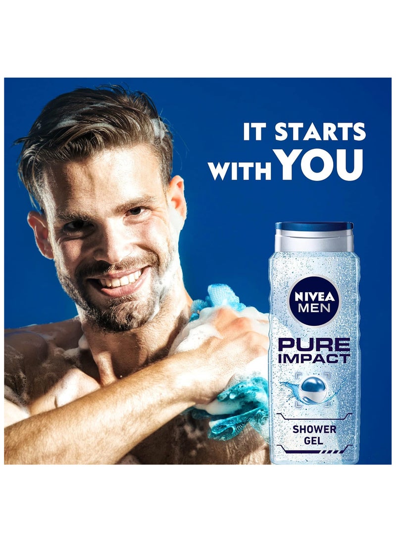 Nivea NIVEA MEN 3in1 Shower Gel, Pure Impact Fresh Scent, 500ml  - Image 4