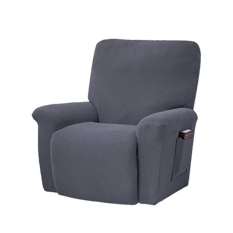 CONRUSER Stretch Recliner Chair Covers 4Piece Soft Sofa Cover Thick Single Seat Couch Cover Jacquard Recliner Slipcover with Pocket Grey