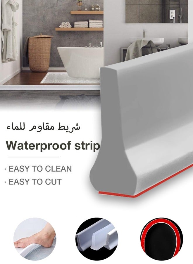 Bathroom Waterproof Strip, Water Blocker,Water Shower Barrier Water Dam Silicone Bathroom Water Stopper Strip Self-Adhesive Anti Slip Tape Strip Flexible Water Retaining Strip Wet And Dry Separation Seal,water dam barrier - Image 1