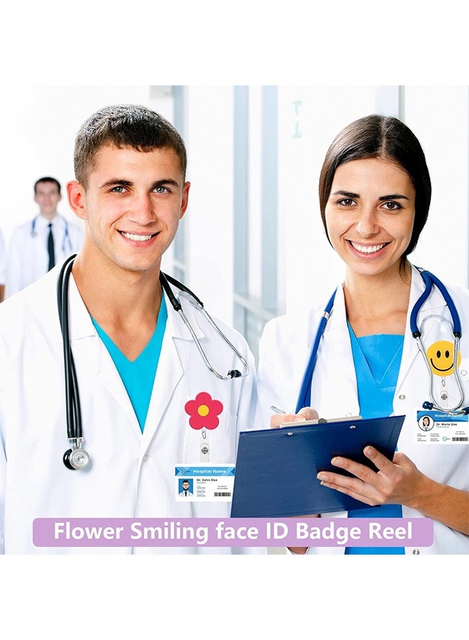 Quantum 8 PCS Cute Retractable Badge Reel, Versatile Retractable Badge Holders, Flower and Smile Cute Badge Reel with Clips and Retractable Cord - Image 5