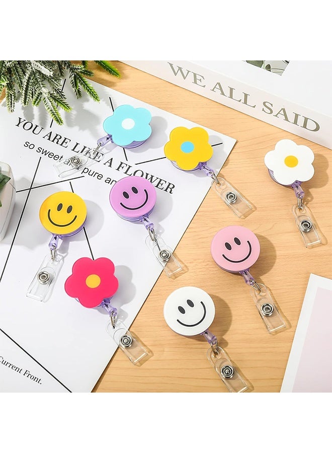 Quantum 8 PCS Cute Retractable Badge Reel, Versatile Retractable Badge Holders, Flower and Smile Cute Badge Reel with Clips and Retractable Cord - Image 4