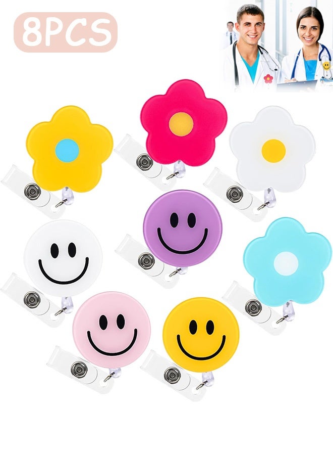 Quantum 8 PCS Cute Retractable Badge Reel, Versatile Retractable Badge Holders, Flower and Smile Cute Badge Reel with Clips and Retractable Cord - Image 1