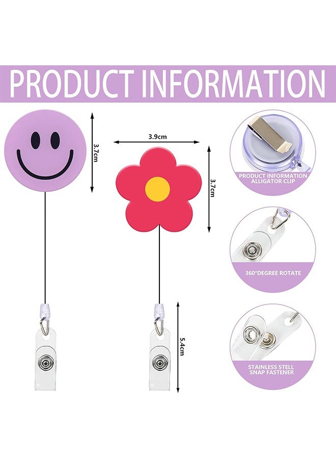 Quantum 8 PCS Cute Retractable Badge Reel, Versatile Retractable Badge Holders, Flower and Smile Cute Badge Reel with Clips and Retractable Cord - Image 2