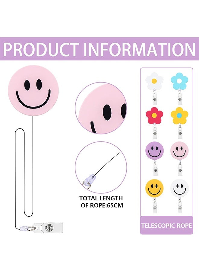 Quantum 8 PCS Cute Retractable Badge Reel, Versatile Retractable Badge Holders, Flower and Smile Cute Badge Reel with Clips and Retractable Cord - Image 3
