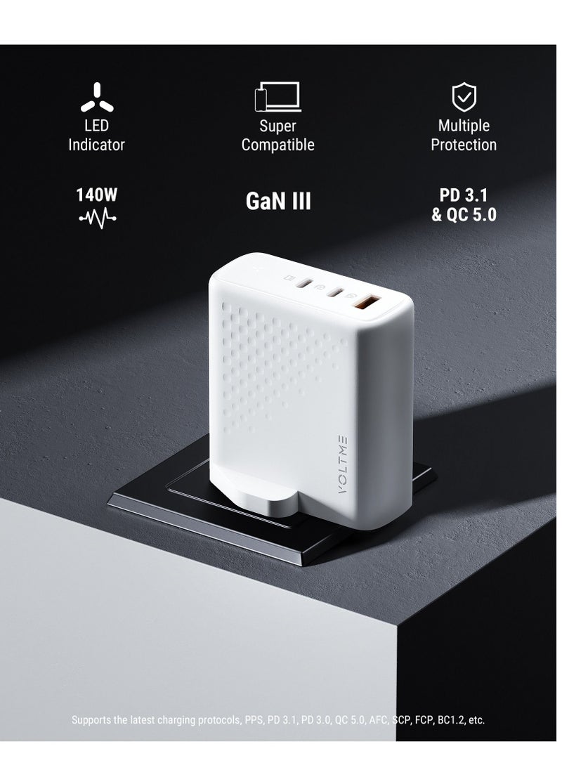 VOLTME 140W USB-C Charger, 3-Port GaN Laptop Charger, Type-C Travel Wall Charger with PD3.1 PPS, Built-in Fast Power Adapter, Super Fast Charging for MacBook Pro/Air, Chromebook, iPad Pro, iPhone 16/15/14, AirPods, Google Pixelbook, ThinkPad, Galaxy S24/S23/S22, Steam Deck, Dell, HP and More, High Power Type-C Adapter for All Devices (White)  - Image 2
