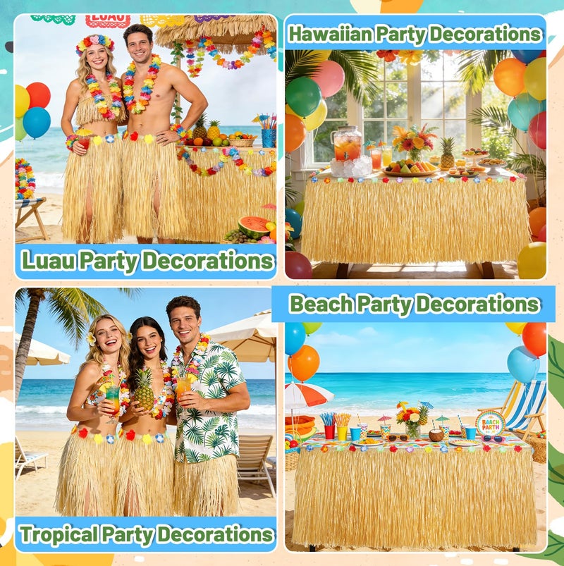 Pirekul Luau Party Decorations, Grass Table Skirt for Tropical Hawaiian Party Decorations, Flower 72.8'' X 29.5'' Hawaiian Luau Party Favors & Aloha Summer Beach Themed Party Decorations Suppplies - Image 5
