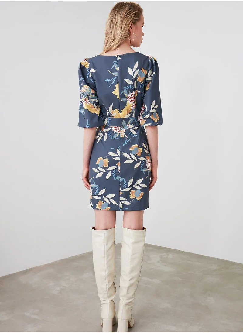 trendyol Puff Sleeve Floral Print Dress