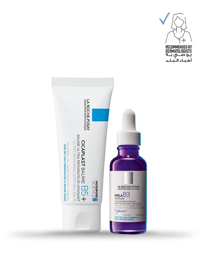 LA ROCHE-POSAY بلسم سيكابلاست باوم B5+ المرطب المهدئ 40 مل + سيروم ميلة B3 لمكافحة البقع الداكنة مع النياسيناميد لجميع أنواع البشرة 30 مل - Image 1