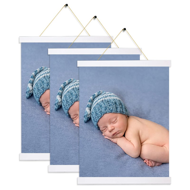 Magnetic Poster Hanger Frame White 3 pack  12x18 12x16 12x20 Poster Frame Wooden Magnetic Hanging Kit for Walls Map 12 inch(W)x3pcs  - Image 1