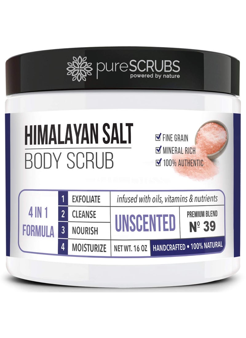 pureSCRUBS - pureSCRUBS Premium Pink Himalayan Salt Body Scrub Set  Large 16oz UNSCENTED SCRUB Organic Essential Oils  Nutrients INCLUDES Wooden Stirring Spoon Loofah  Mini Exfoliating Bar Soap - Image 1