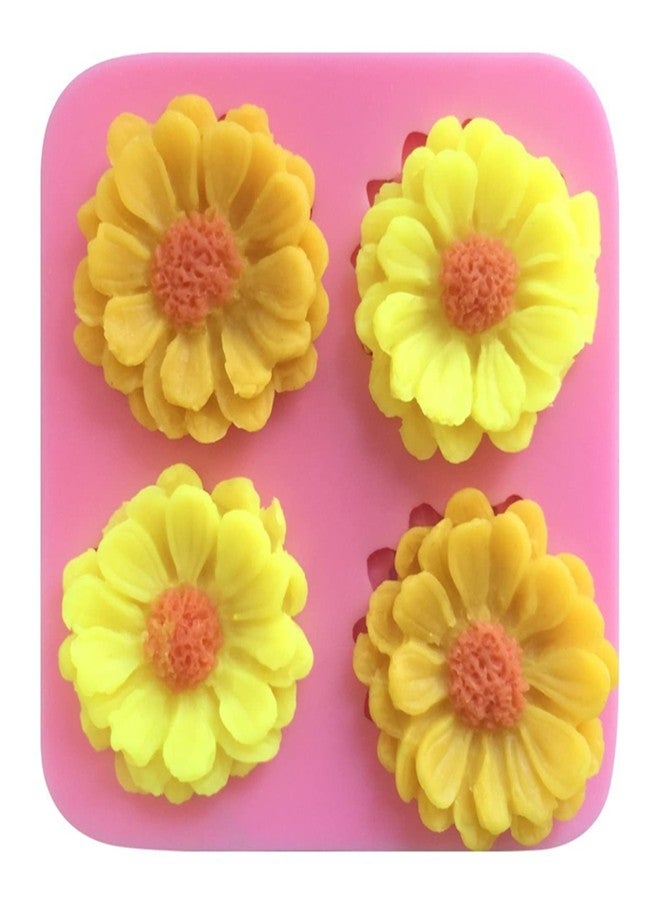 Anktily Chrysanthemum Daisy Flower Fondant Cake Silicone Mold, 4 Cavities Chocolate Candy Sugar Cupcake Cookies Mold Polymer Clay Resin Epoxy Mold Bakeware Pastry Tool - Image 1