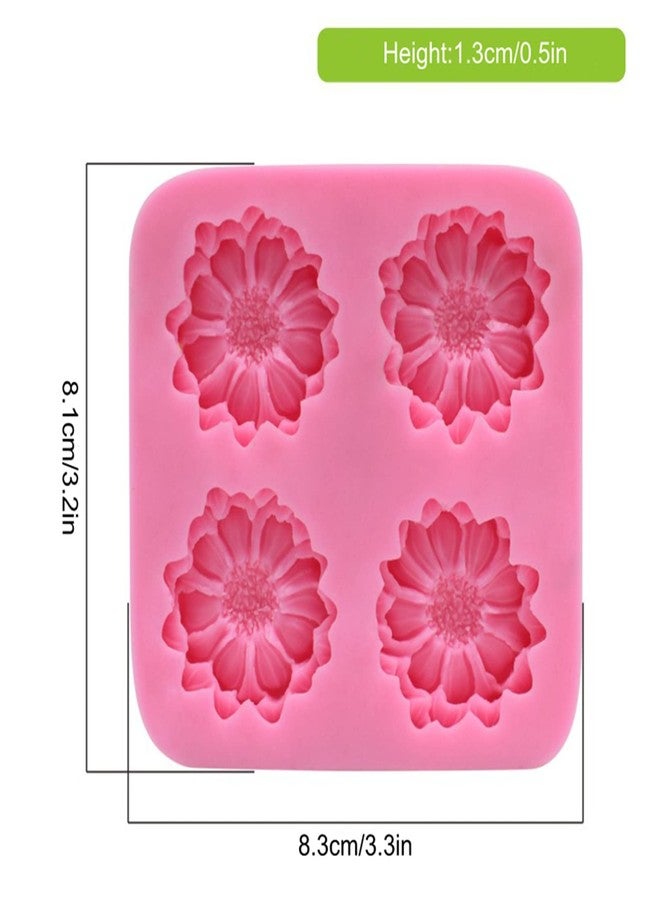 Anktily Chrysanthemum Daisy Flower Fondant Cake Silicone Mold, 4 Cavities Chocolate Candy Sugar Cupcake Cookies Mold Polymer Clay Resin Epoxy Mold Bakeware Pastry Tool - Image 2