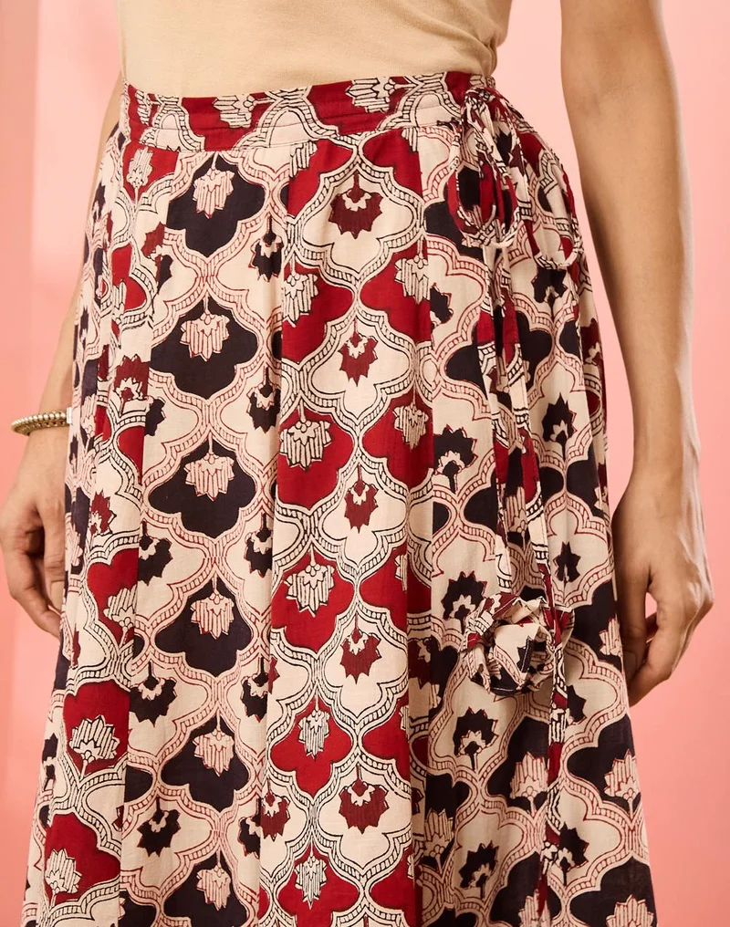 Fabindia  Maroon Cotton Bagh Printed Ghera Skirt for Women | Best Price UAE