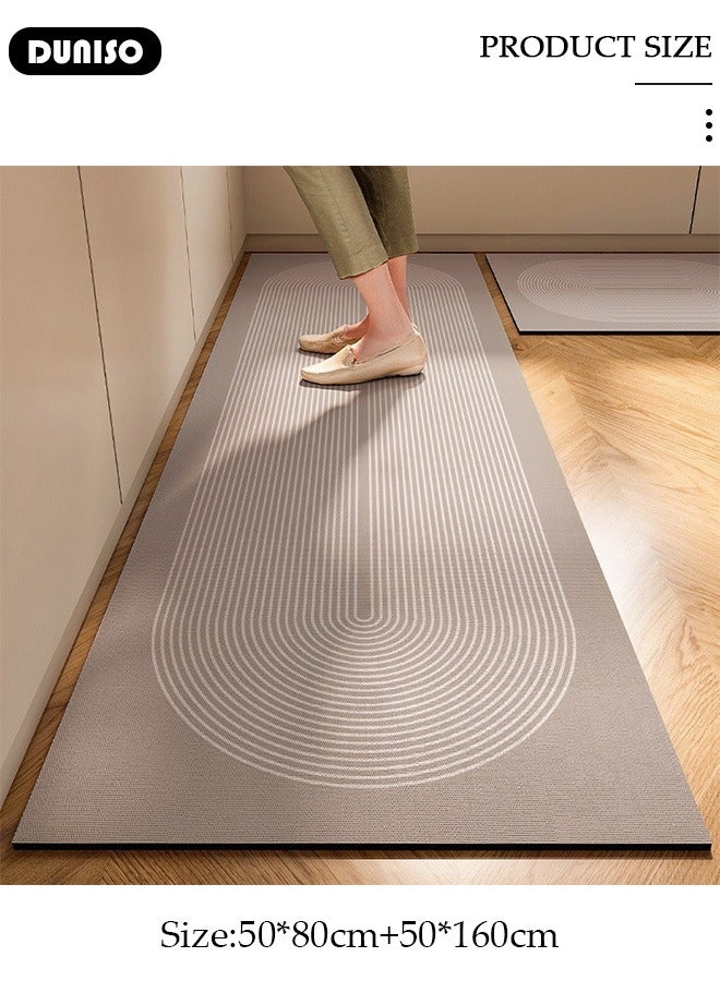 DUNISO Diatom Mud Bath Mat Set Bathroom Kitchen Rug Mat Extra Soft and Absorbent Bath Rugs Non-Slip Quick Drying Floor Bath Tub Mat for Bathroom Floor Tub and Shower 50*80CM+50*160CM - Image 4