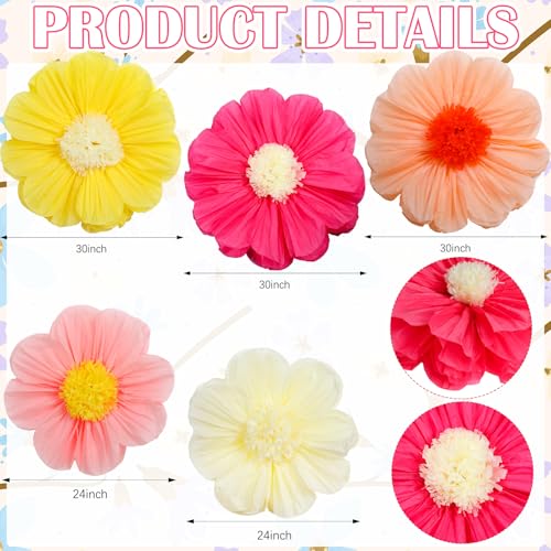 Chunful 5 Pcs 30 24 Gaint Mexican Fiesta Tissue Paper Flowers Decor Large Hanging Tissue Paper Pom Pom Decor for Mexican Fiesta Birthday Wedding Baby Shower Bridal Shower Latin Tropical Luau Party - Image 3
