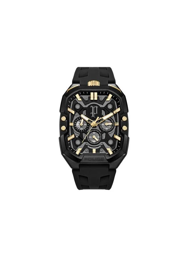 POLICE Bullhead Black Dial Black Silicone Strap Multifunction Watch for Men - 43mm