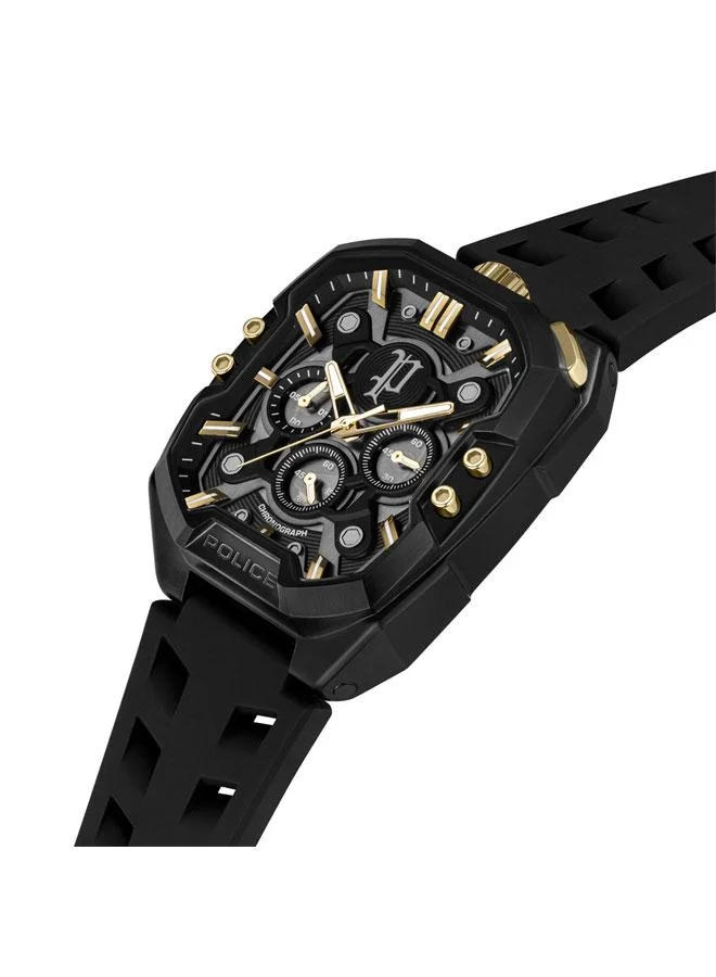 POLICE Bullhead Black Dial Black Silicone Strap Multifunction Watch for Men - 43mm
