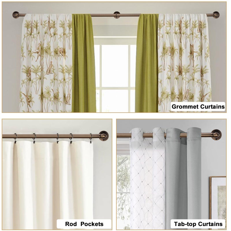 WORLD RODS Industrial Curtain Rods 18 to 88 in,Blackout Curtain Rod,Adjustable Length,1 in Diameter Pipe,Wall or Ceiling Mounted,for Bedroom and Living Room (Antique Brass18â€ to 88â€) - Image 2