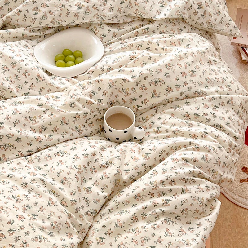 MOTNTD Aesthetic Floral Duvet Cover Queen Cozy Cotton Bedding Set Queen Shabby Chic Green Botanical French Style Duvet Cover Set Off White Comforter Cover with Fresh Flower Pattern, Breathable, Lightweight - Image 4