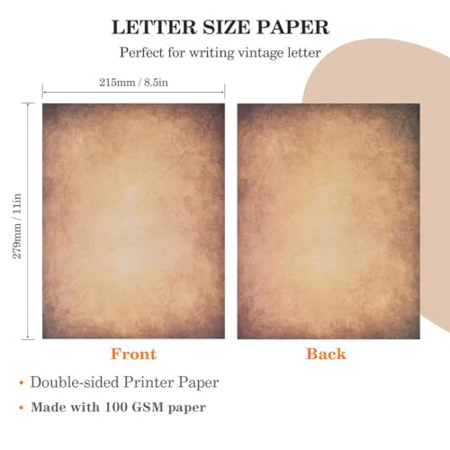 WLXTREE 50 Sheets Vintage Scrapbook Paper 8.5 x 11,Old Looking Antique Aged Printer Paper,Letter Size Double-Sided Stationary Writing Paper for Printing & Writing Letters,Stationery Paper - Image 2