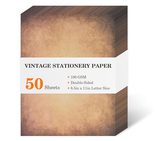 WLXTREE 50 Sheets Vintage Scrapbook Paper 8.5 x 11,Old Looking Antique Aged Printer Paper,Letter Size Double-Sided Stationary Writing Paper for Printing & Writing Letters,Stationery Paper - Image 1