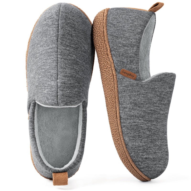 LongBay Women's Memory Foam House Shoes Cozy Brushed Jersey Slippers for Indoor Outdoor Gray, 9-10 - Image 1
