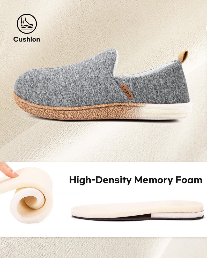 LongBay Women's Memory Foam House Shoes Cozy Brushed Jersey Slippers for Indoor Outdoor Gray, 9-10 - Image 4