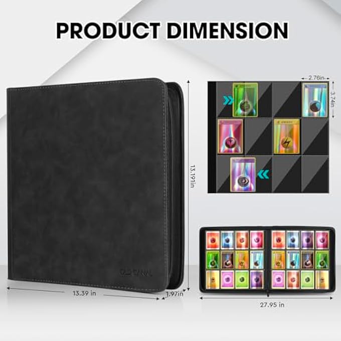 Old Canal TRADING CARD ALBUM, CARD SCRAPBOOK WITH 12 COMPARTMENTS FOR UP TO 720 CARDS, PORTABLE ZIP BINDER, CARD BINDER FOR MTG, TCG, BASEBALL CARDS, FOOTBALL CARDS, GAME CARDS (BLACK) - Image 3