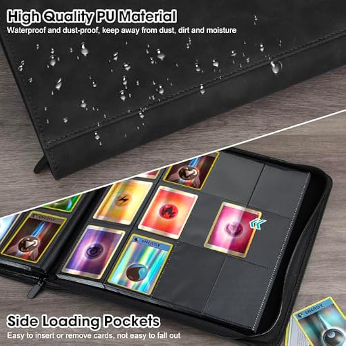Old Canal TRADING CARD ALBUM, CARD SCRAPBOOK WITH 12 COMPARTMENTS FOR UP TO 720 CARDS, PORTABLE ZIP BINDER, CARD BINDER FOR MTG, TCG, BASEBALL CARDS, FOOTBALL CARDS, GAME CARDS (BLACK) - Image 5