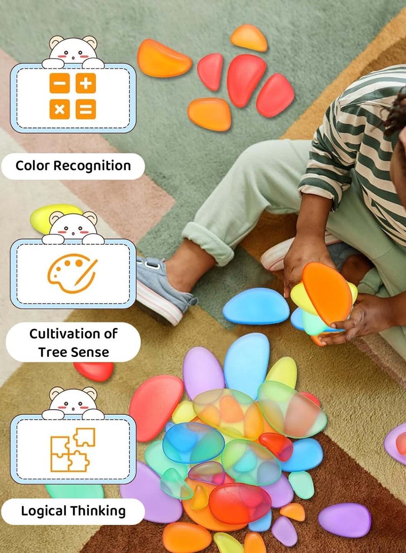Moovant 40PCS Sorting Stacking Stones Toys, Rainbow Transparent Pebble Plastic Building Game Toy, Early Educational Learning Balance Stacking Toy  with Storage Box, Gift for for Preschool Educational Learning Kids - Image 2