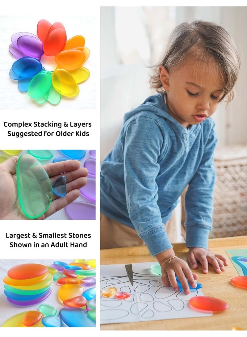 Moovant 40PCS Sorting Stacking Stones Toys, Rainbow Transparent Pebble Plastic Building Game Toy, Early Educational Learning Balance Stacking Toy  with Storage Box, Gift for for Preschool Educational Learning Kids - Image 4