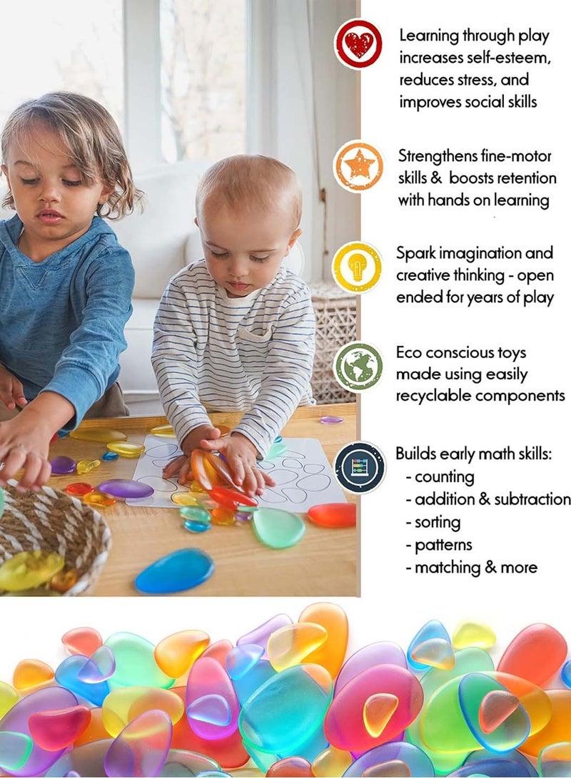 Moovant 40PCS Sorting Stacking Stones Toys, Rainbow Transparent Pebble Plastic Building Game Toy, Early Educational Learning Balance Stacking Toy  with Storage Box, Gift for for Preschool Educational Learning Kids - Image 5