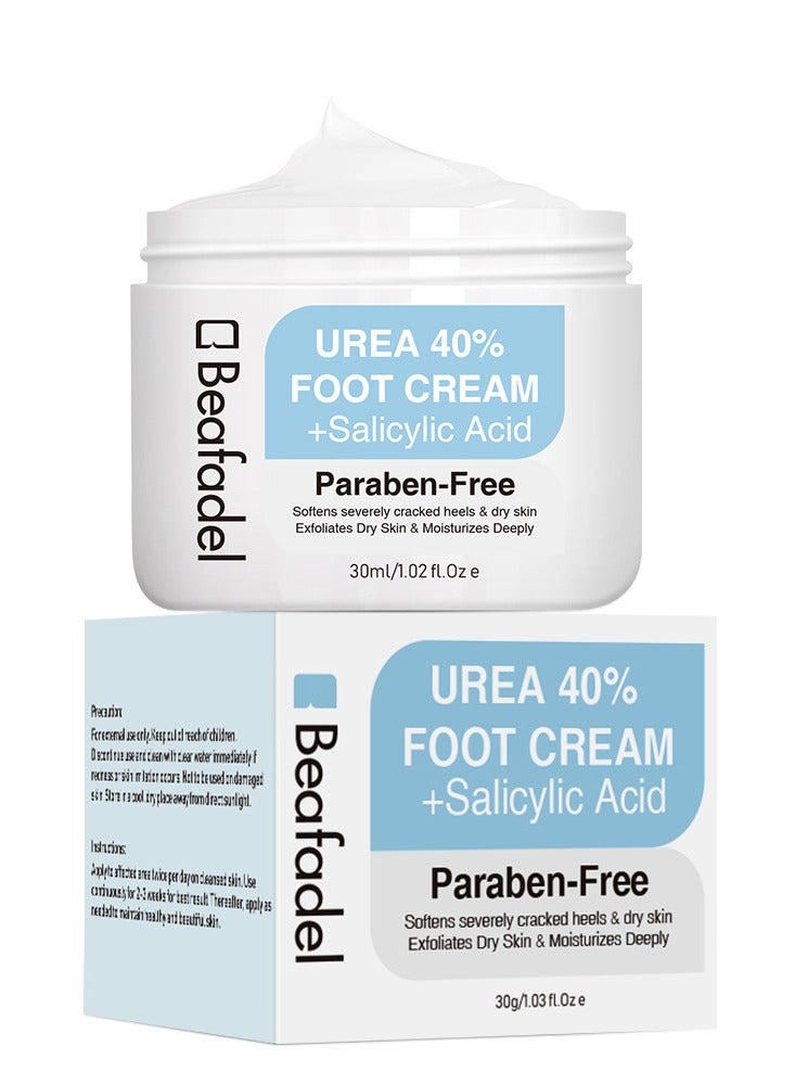 Beafadel Urea 40% Foot Cream, Intensive Cracked Heel Repair & Moisturiser for Dry Skin, Nourishing Treatment for Hands & Feet, Deep Hydration and Repair 30ml - Image 1