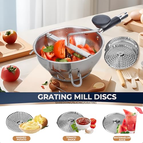 Gemfino Stainless Steel Food Mills With 3 Milling Discs,Ergonomic design Of Rotary Food Mills For Tomato Sauce,Potatoes,Jams with Silicone Handle Dishwasher Safe, Multifunctional Spoon,Orange - Image 4