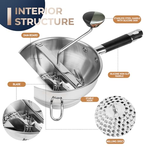 Gemfino Stainless Steel Food Mills With 3 Milling Discs,Ergonomic design Of Rotary Food Mills For Tomato Sauce,Potatoes,Jams with Silicone Handle Dishwasher Safe, Multifunctional Spoon,Orange - Image 3
