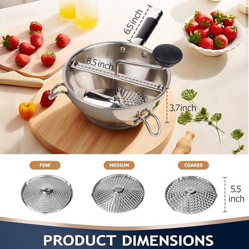 Gemfino Stainless Steel Food Mills With 3 Milling Discs,Ergonomic design Of Rotary Food Mills For Tomato Sauce,Potatoes,Jams with Silicone Handle Dishwasher Safe, Multifunctional Spoon,Orange - Image 2