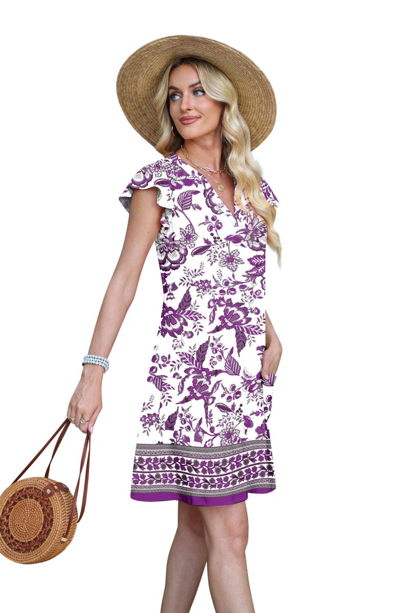 OFEEFAN Purple Dress Spring Summer Dresses for Women Casual Sundress Loose Boho Clothes Elegant Classy Date Outfits Print 7 S - Image 4